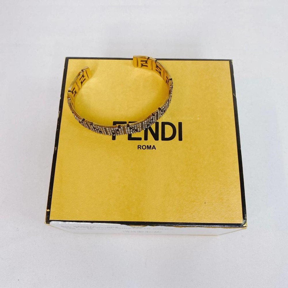 FENDI FF logo crystal gold tone bracelet bangle M - Picture 5 of 5